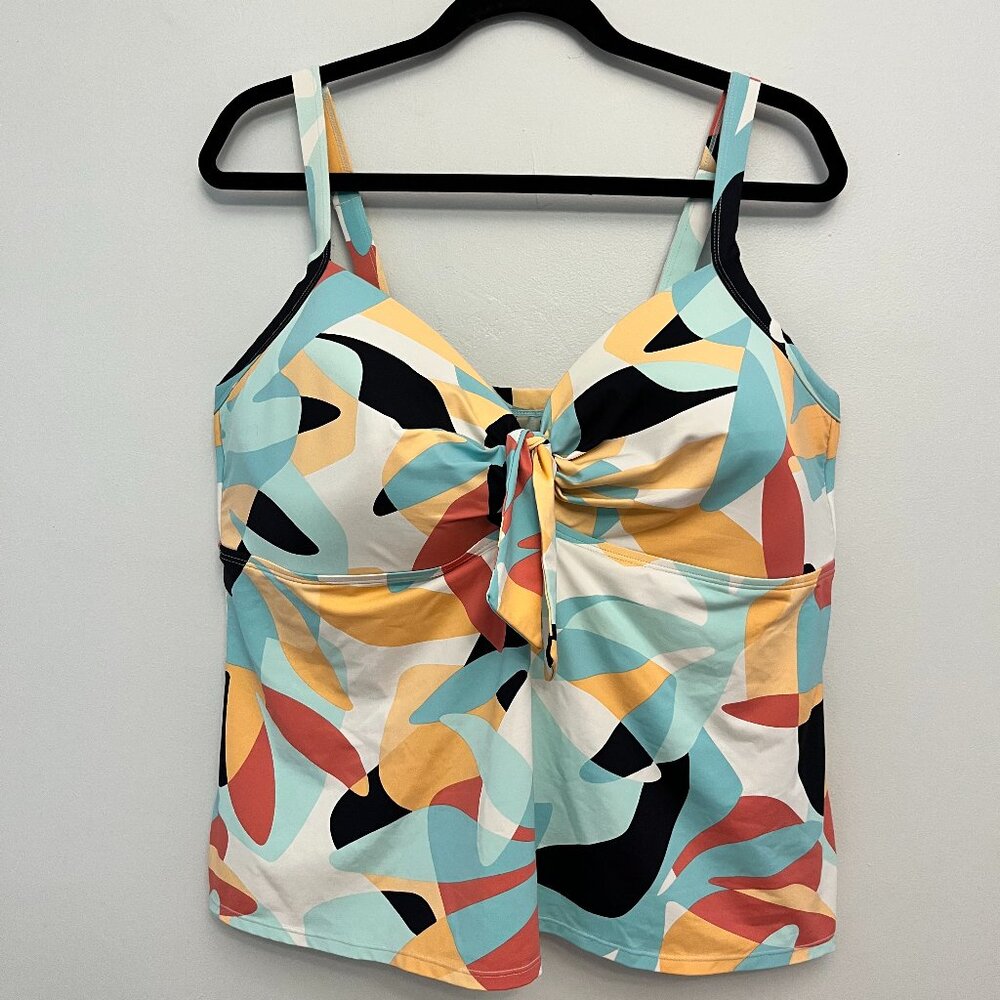 Addition Elle Abstract Print Tankini Top, Size 2X